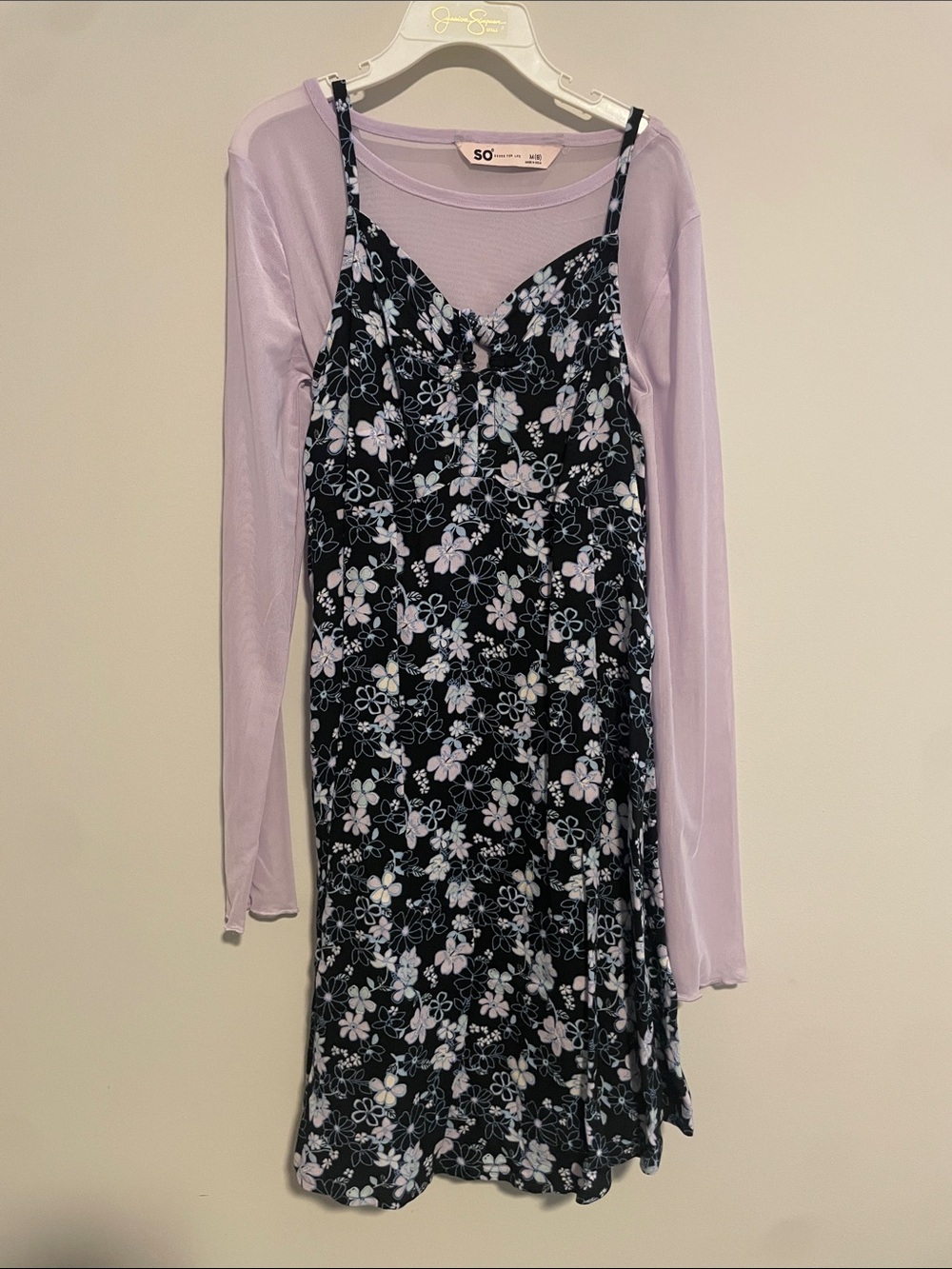 SO Black Slip Dress with Lilac Floral Print
